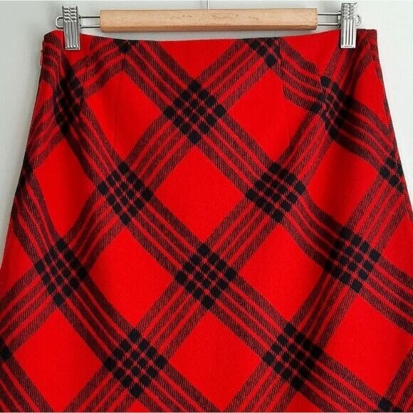 TALBOTS / Wool Blend A-Line Classic Red Plaid Mini Length Skirt Sz 4 - Picture 6 of 11